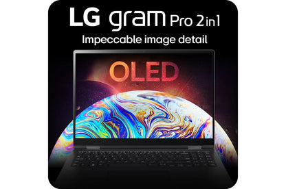 16T90SPKAAB6U1 LG gram Pro 16 Inch OLED 2-in-1 Thin and Lightweight Laptop, Intel® Evo™ Edition - AI-enabled Intel® Core™ Ultra 7 processor, Windows 11 Home, 16GB RAM, 1TB SSD, Black