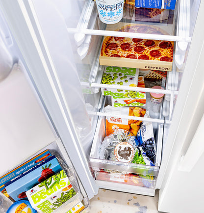 GZS24NGYWW GE® 23.6 Cu. Ft. Counter-Depth Side-By-Side Refrigerator with Extra Tall Dispenser and In-Door Icemaker