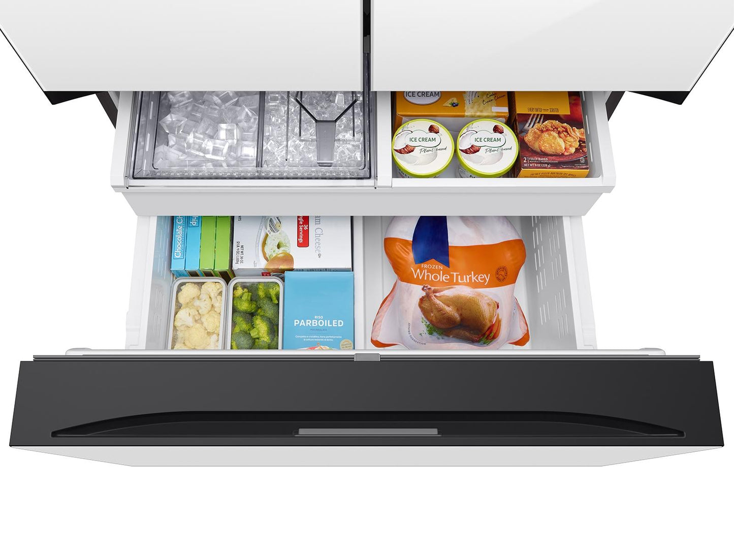 Samsung RF30BB620012 Bespoke 3-Door French Door Refrigerator 30 cu. ft. in White Glass with AutoFill Water Pitcher