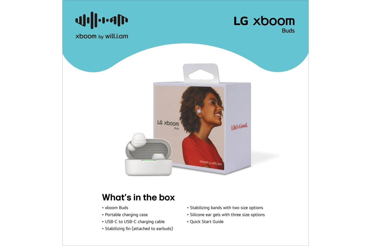 BUDSAUSALWH LG xboom Buds by will.i.am  Bluetooth Earbuds  xboom Signature Sound with Graphene Driver, White