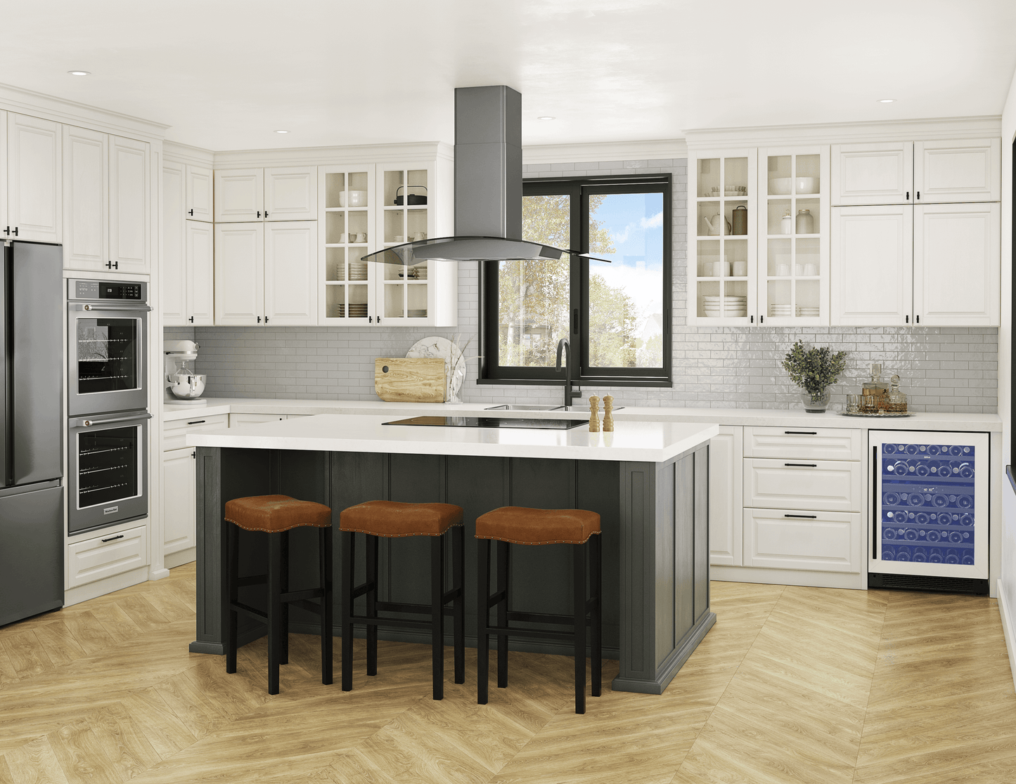 Zephyr ZREM90BBSGG Ravenna Island, 90cm, Black SS+Gray Glass, LED