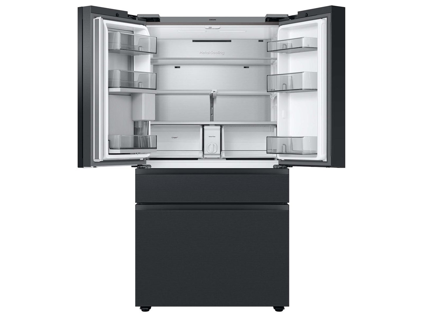 Samsung RF23BB89008M Bespoke 4-Door French Door Refrigerator (23 cu. ft.) - with Top Left and Family Hub™ Panel in Charcoal Glass - and Matte Black Steel Middle and Bottom Panels