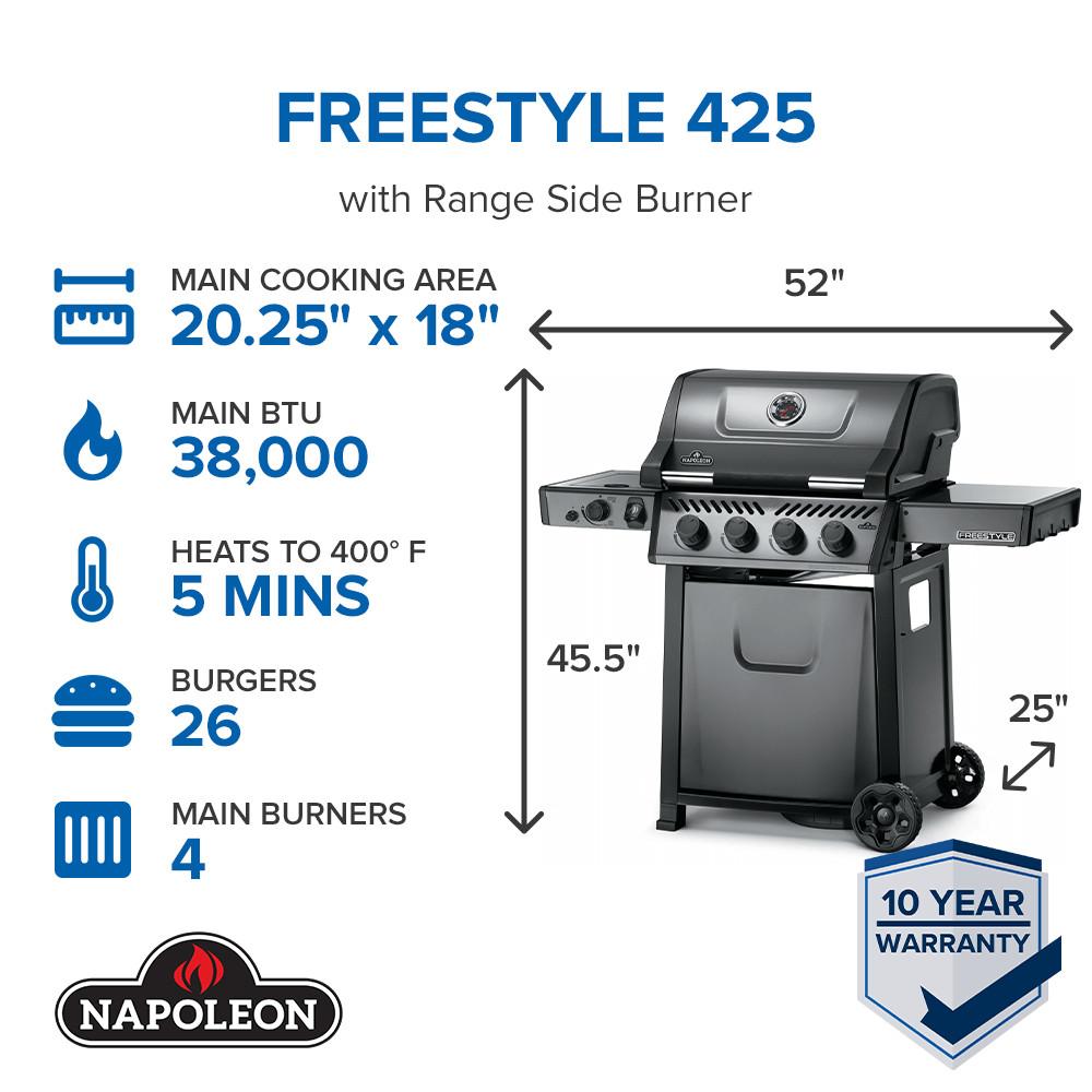 Napoleon Bbq F425DSBPGTECP Freestyle 425 SB with Range Side Burner , Propane, Graphite Grey