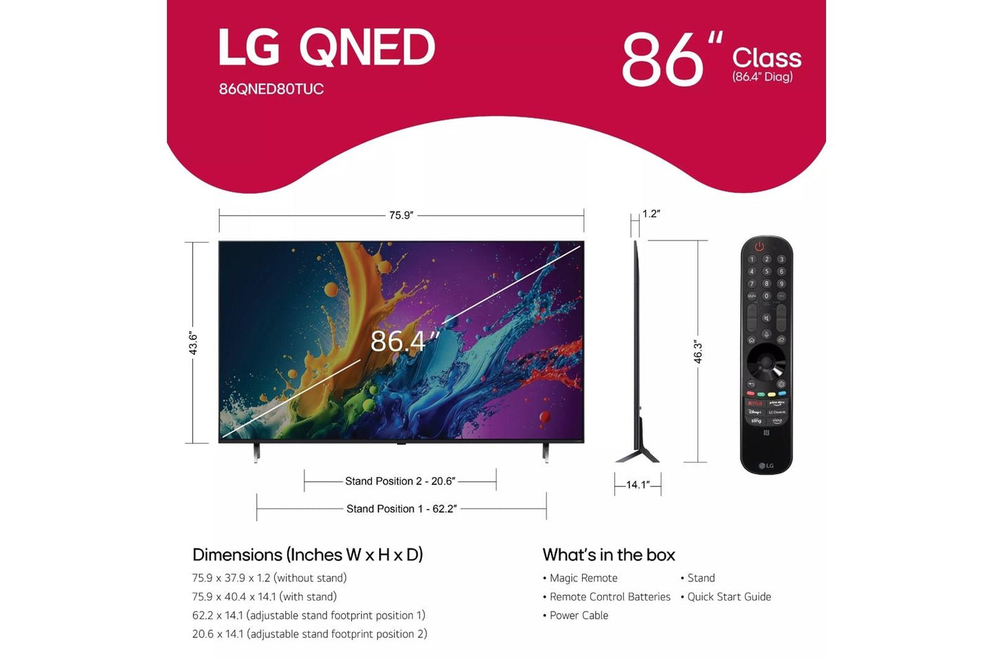 86QNED80TUC LG 86 Inch Class QNED80T Series 4K QNED TV with webOS 24
