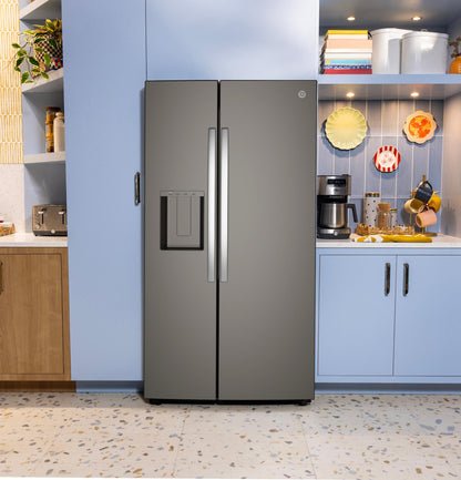 GSS28NMYES GE® 27.9 Cu. Ft. Side-By-Side Refrigerator with Extra Tall Dispenser and In-Door Icemaker