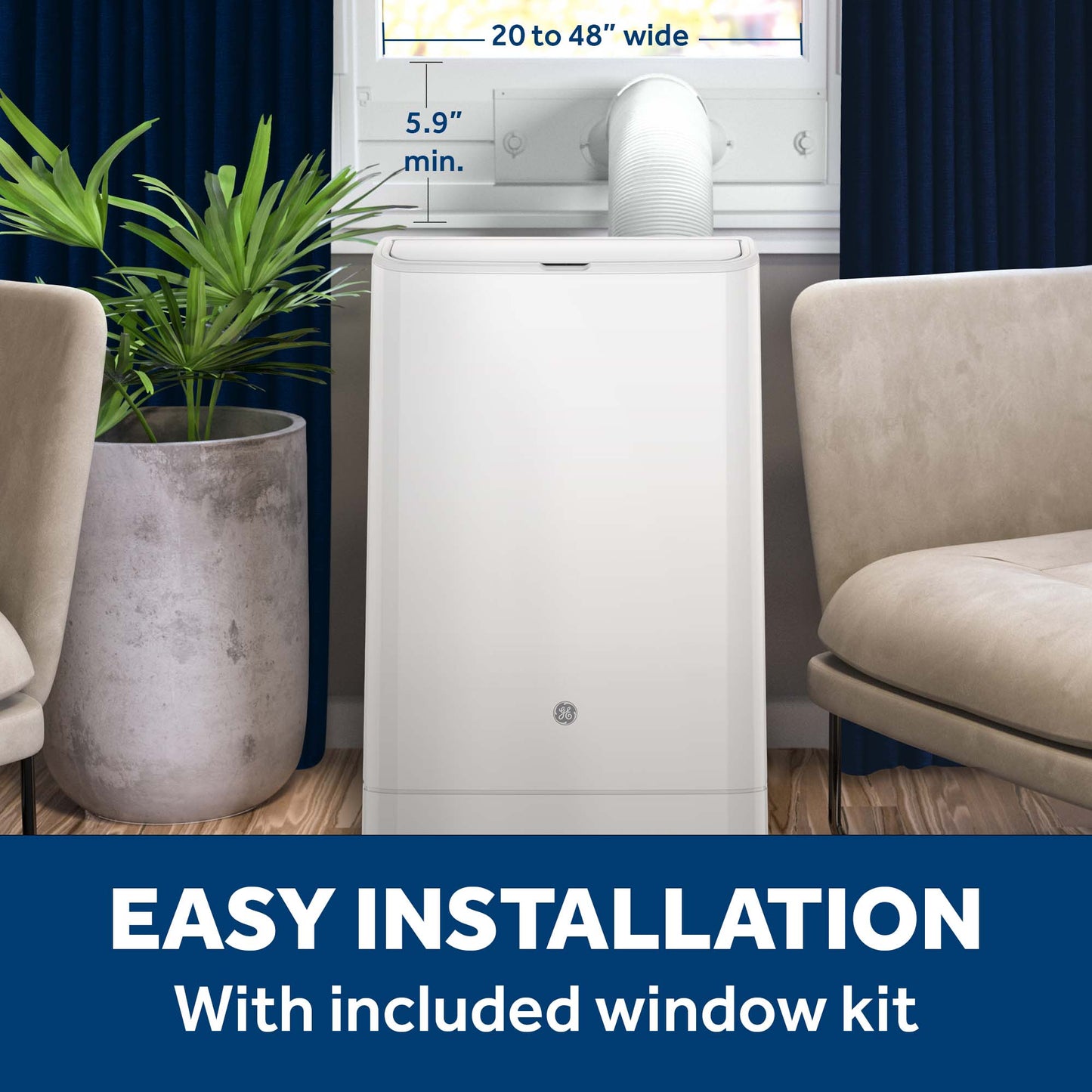 APLH10WWF GE® 10,000 BTU Class Smart Heat/Cool Portable Air Conditioner for Medium Rooms up to 450 sq ft. (10,300 BTU DOE)