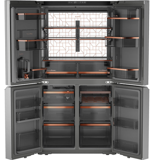 Cafe CHE23DM5WS5 CAF(EBACK)™ ENERGY STAR® 22.9 Cu. Ft. Smart Counter-Depth Quad-Door Refrigerator in Platinum Glass with Dual-Dispense AutoFill Pitcher