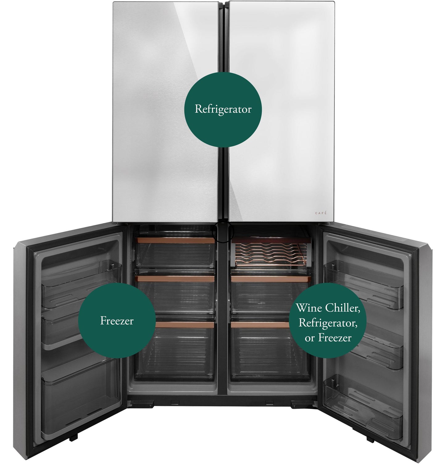 Cafe CHE23DM5WS5 CAF(EBACK)™ ENERGY STAR® 22.9 Cu. Ft. Smart Counter-Depth Quad-Door Refrigerator in Platinum Glass with Dual-Dispense AutoFill Pitcher