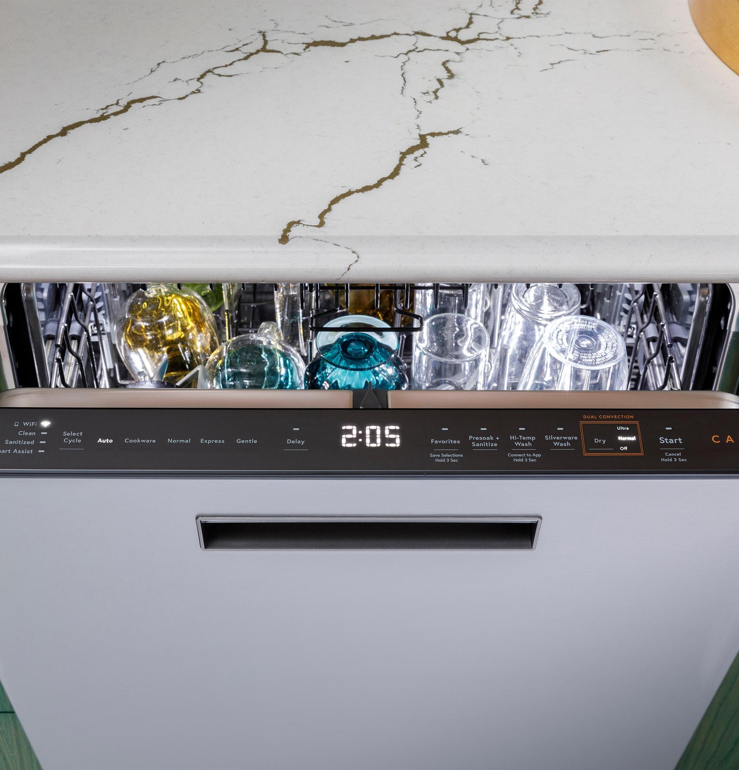 Cafe CDP888M5VS5 CAF(EBACK)™ CustomFit ENERGY STAR Stainless Interior Smart Dishwasher with Ultra Wash Top Rack and LED Lights, 39 dBA in Platinum Glass