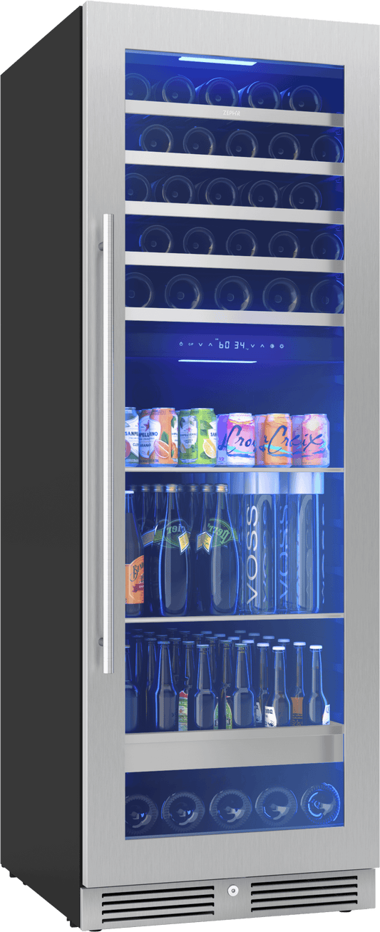 Zephyr PRWB24F02BG Presrv Wine and Beverage Cooler, 24in, Full Size, SS+Glass, Reversible Door, 2 Zones