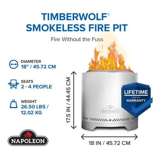 Napoleon Bbq NWFPMTISS Timberwolf Smokeless Fire Pit 18-inch, Stainless Steel , Wood, Stainless Steel