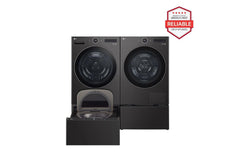 Lg WM6700HBADLHC5502BWD300CBWDP6B 5.0 cu. ft. Front Load Washer and 7.8 cu. ft. Heat Pump Ventless Dryer with pedestal washer and drawer in Black Steel