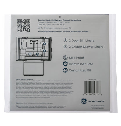 Ge Appliances PMLNRBF02 Drawer & Bin Liners with Microban® for Counter Depth Refrigerators