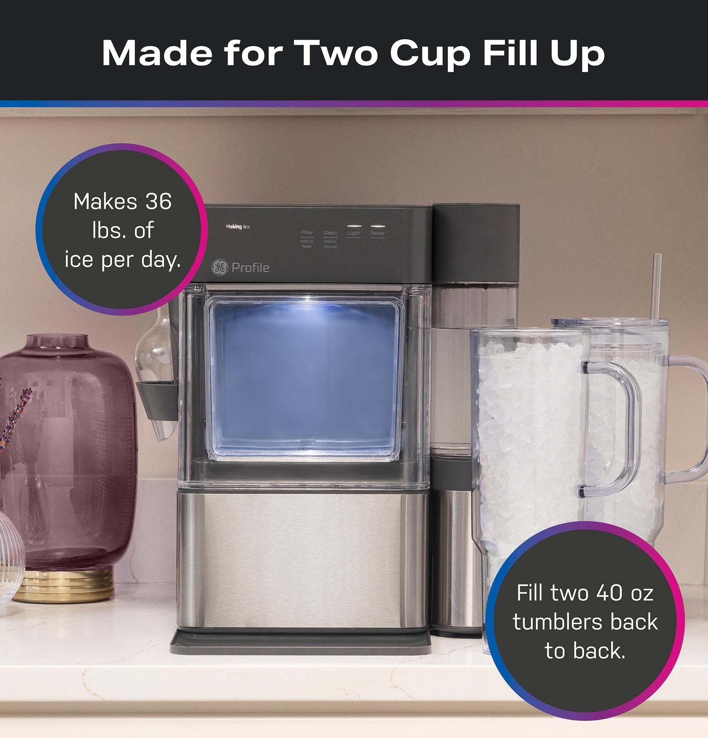 P4NM25PZSG GE Profile Opal Mini Pro Nugget Ice Maker with Side Tank