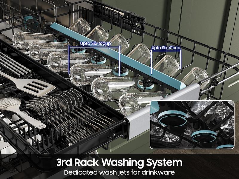 Samsung DW90F89T0UMT 38 dBA Bespoke Smart Dishwasher with 3rd Rack Washing System in Fingerprint Resistant Matte Black Steel