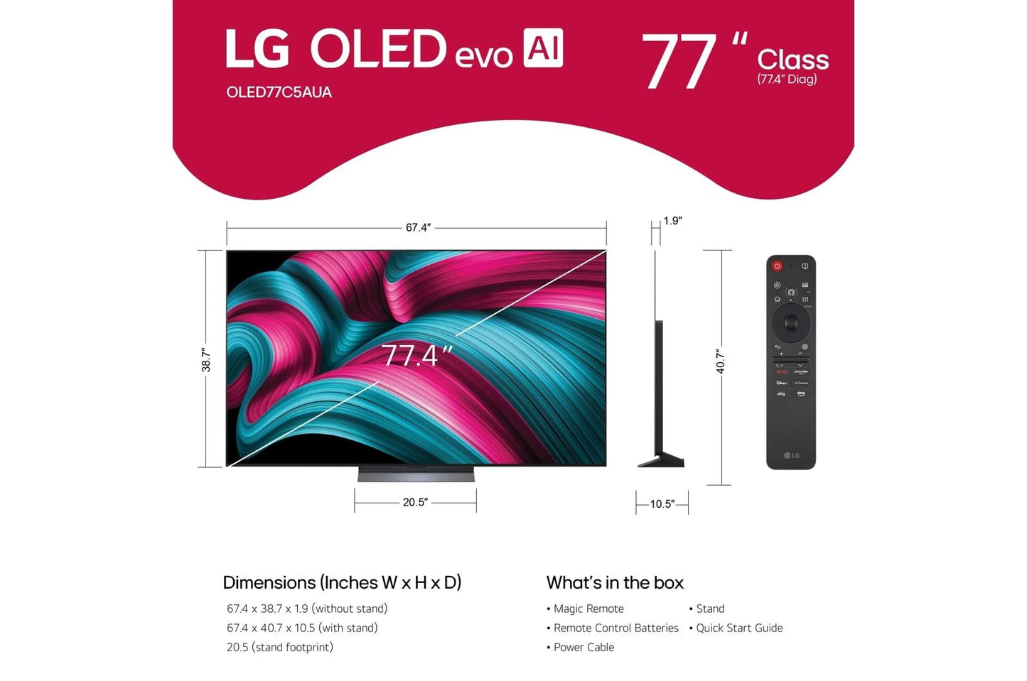 Lg OLED77C5PUA 77 Inch Class LG OLED evo AI C5 4K Smart TV 2025