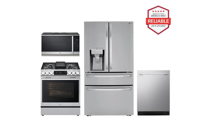 Lg LRMXS3006SLSGL6335XMVEL2137FLDNTH753S Deluxe Kitchen Package with 30 cu. ft. French Door Refrigerator, Slide-in Gas Range, Top Control Dishwasher and Microwave in Stainless Steel