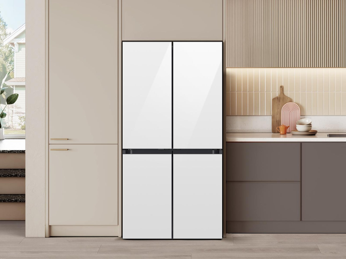 Samsung RM80F22WEW Bespoke 22 cu. ft. Counter Depth 4-Door French Door Refrigerator with Zero Clearance Fit & Food Showcase Door in White Glass