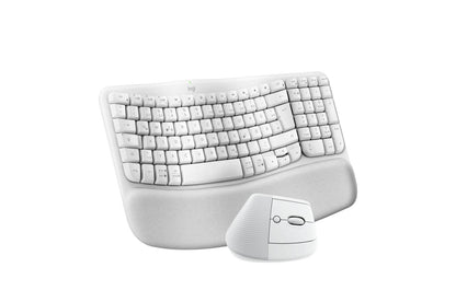 Lg 920013611 Logitech Wave Keys & Lift Vertical Mouse - Ergonomic Wireless Keyboard and Mouse Combo - with Cushioned Palm Rest (Off-white)
