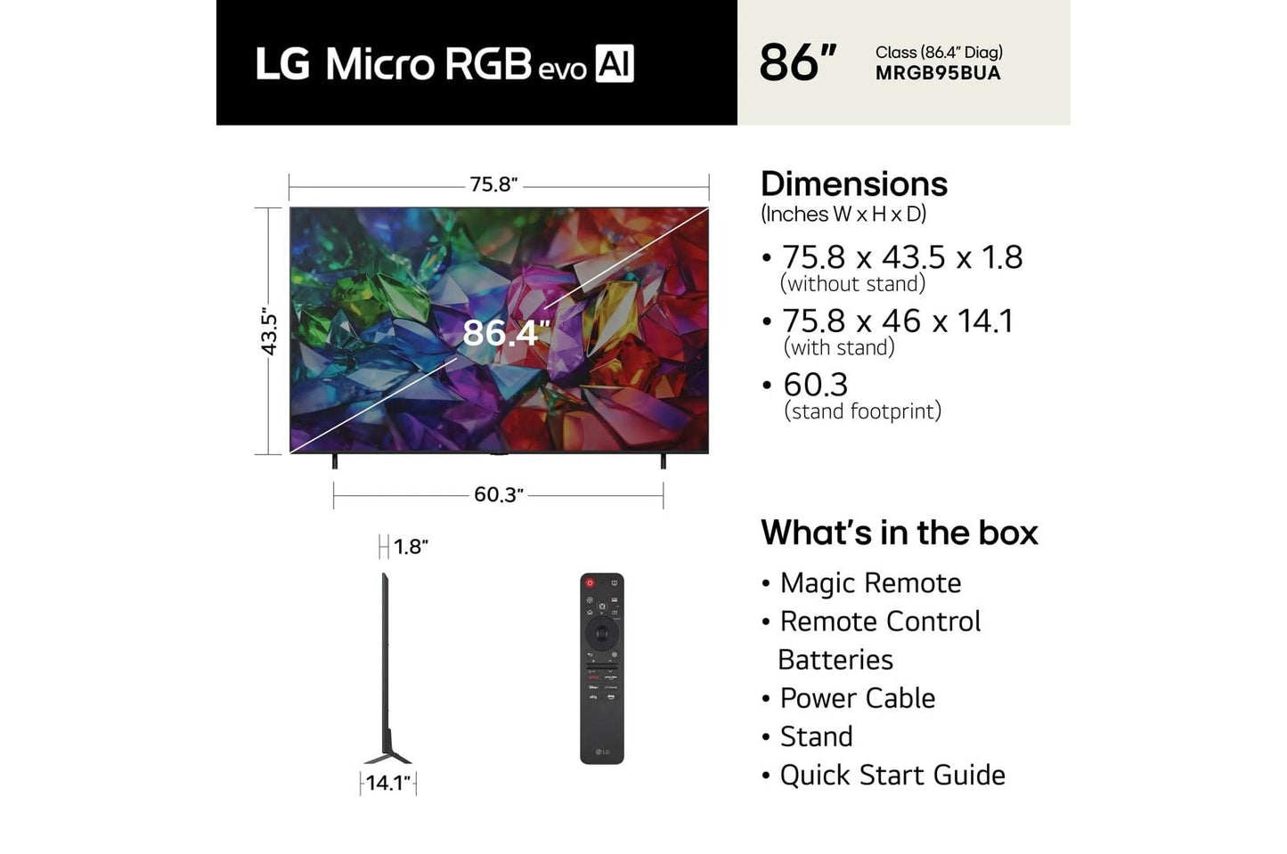 Lg 86MRGB95BUA 86 Inch Class LG Micro RGB evo AI MRGB95B 4K Smart TV 2026
