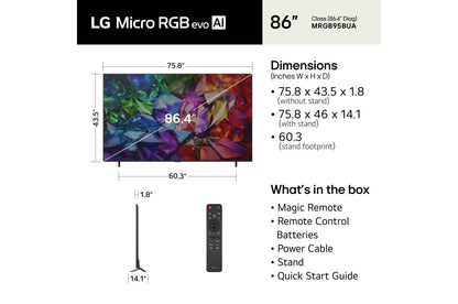 Lg 86MRGB95BUA 86 Inch Class LG Micro RGB evo AI MRGB95B 4K Smart TV 2026