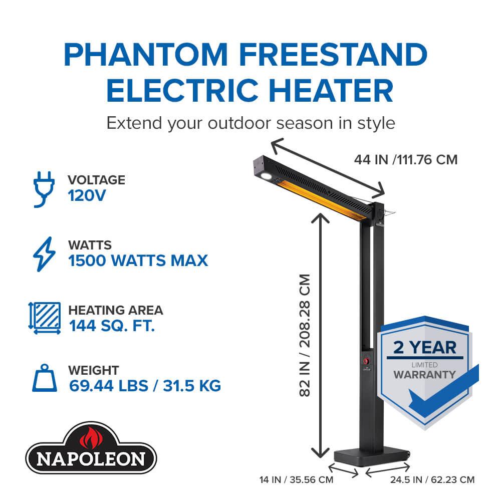Napoleon Bbq NEOFV80IH Phantom Freestand Outdoor Electric Infrared Heater , Electric, Matte/Matt Black
