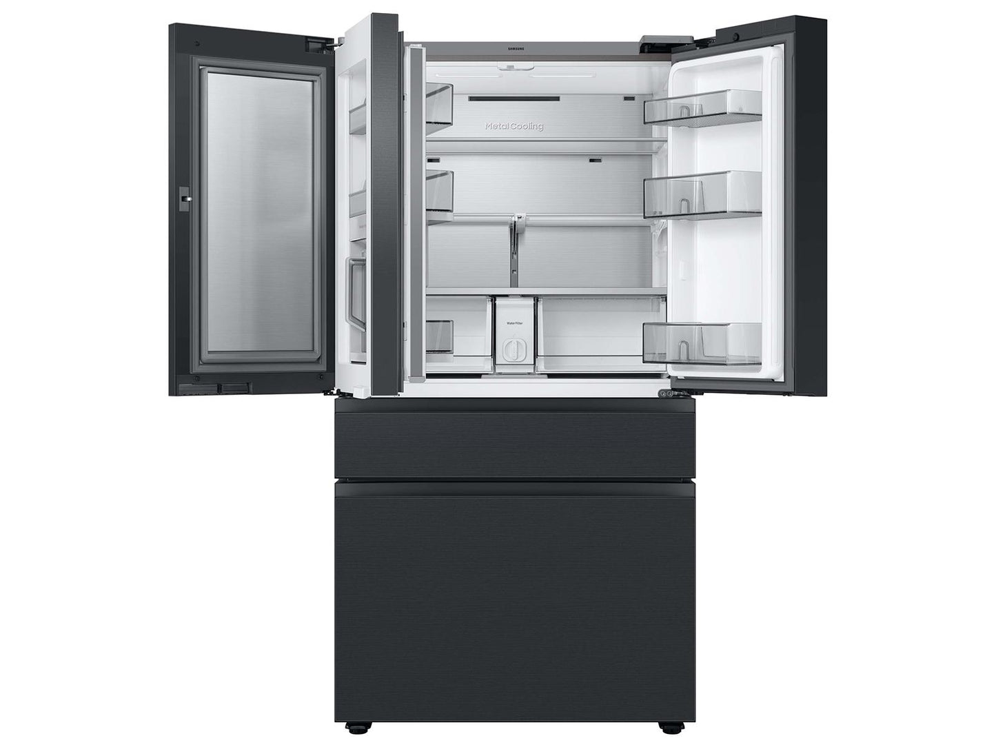 Samsung RF23BB89008M Bespoke 4-Door French Door Refrigerator (23 cu. ft.) - with Top Left and Family Hub™ Panel in Charcoal Glass - and Matte Black Steel Middle and Bottom Panels