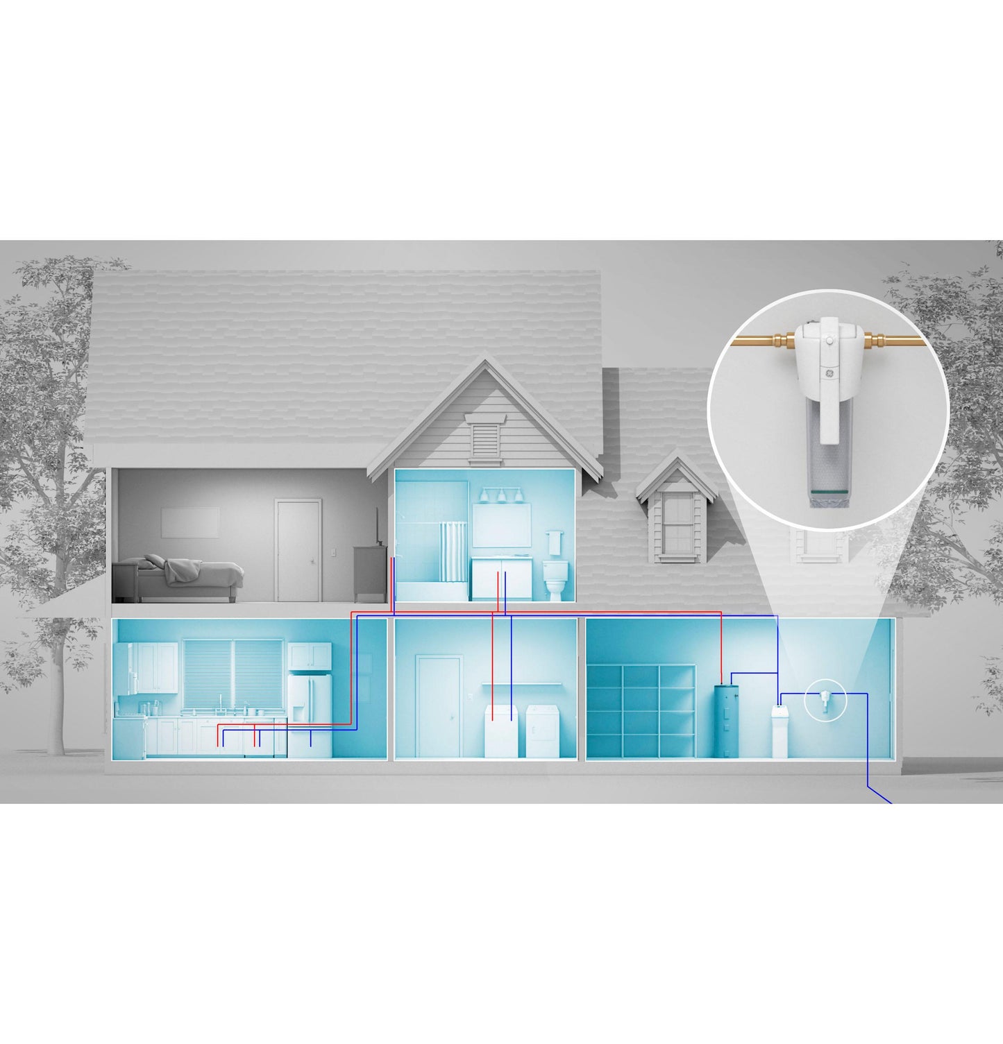 GXWH70M GE® Smart Whole House Leak Detection & Water Filtration System