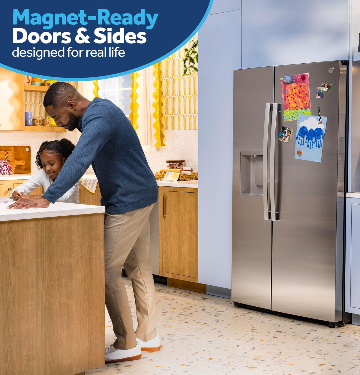 GZS24NYYFS GE® 23.6 Cu. Ft. Counter-Depth Side-By-Side Refrigerator with Extra Tall Dispenser and In-Door Icemaker