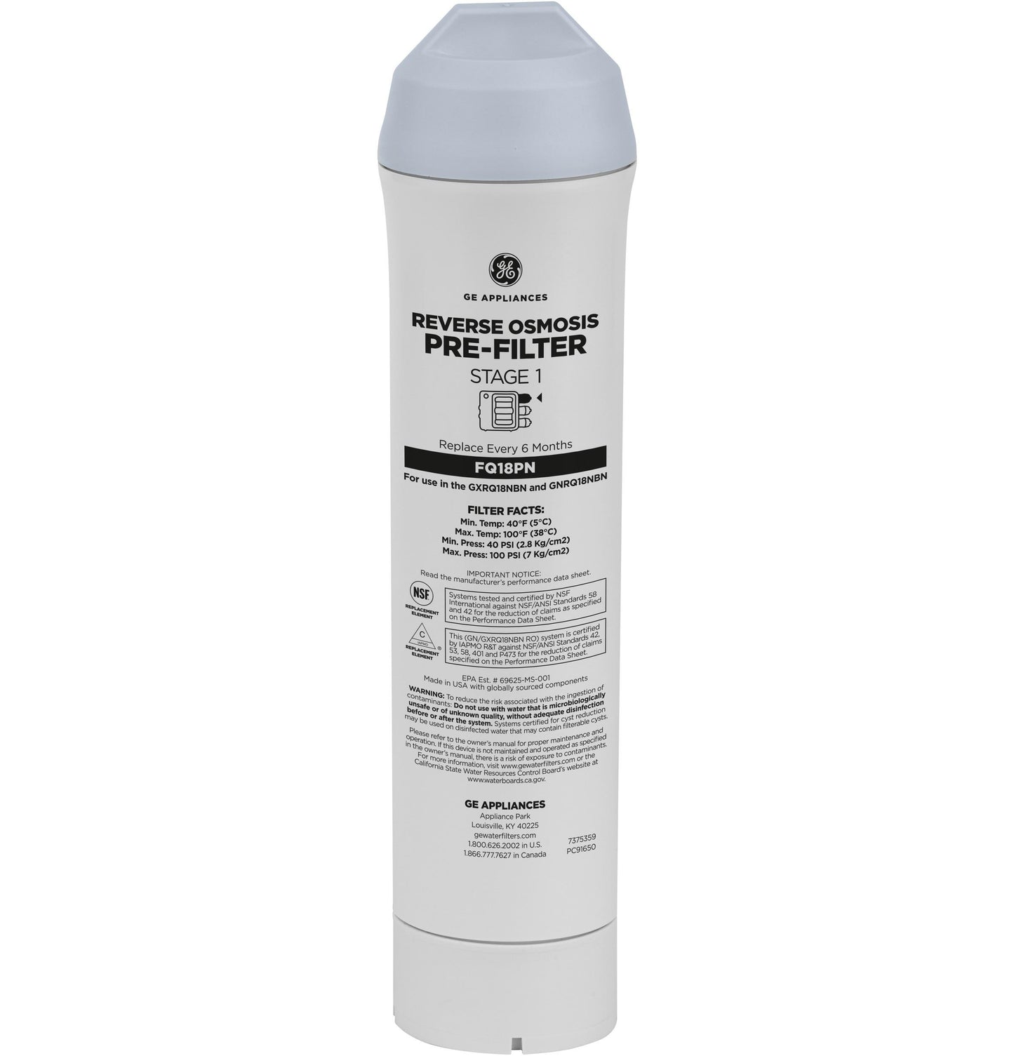 FQ18PN GE REVERSE OSMOSIS PRE & POST REPLACEMENT FILTER SET