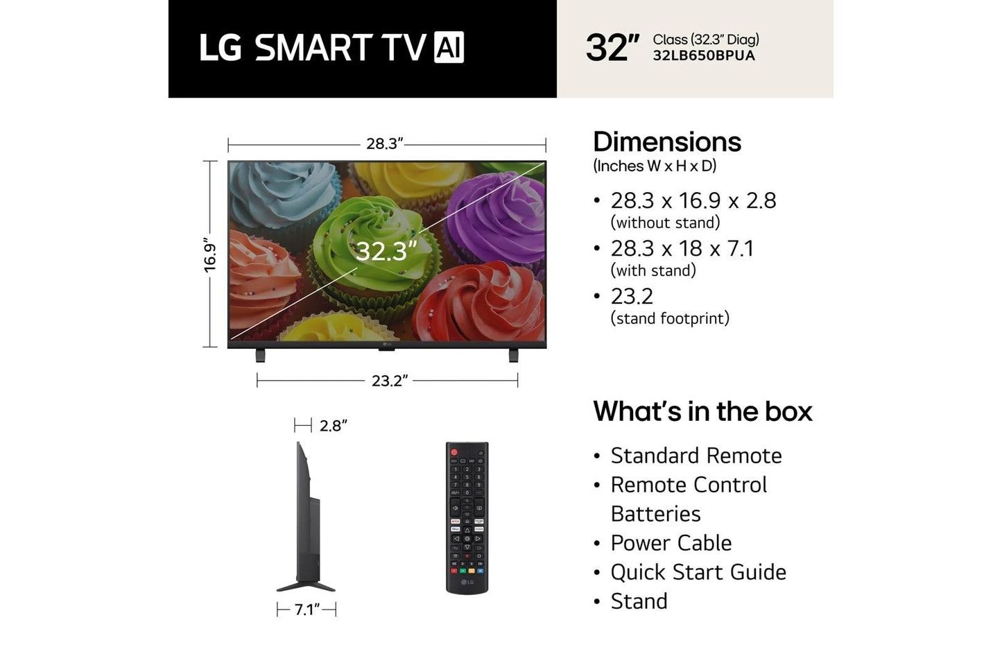 Lg 32LB650BPUA 32 Inch Class LG HD TV AI LB65 Smart TV 2026