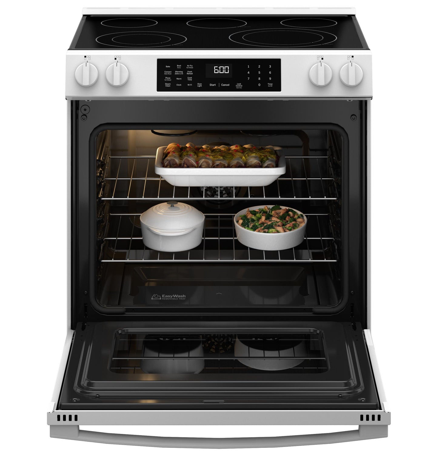 GRS600AVWW GE® ENERGY STAR® 30" Slide-In Electric Convection Range with No Preheat Air Fry and EasyWash™ Oven Tray
