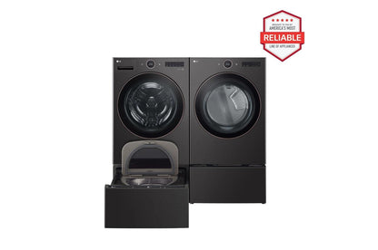 Lg WM6500HBADLEX6500BWD300CBWDP6B 5.0 cu. ft. Front Load Washer and 7.4 cu. ft. Electric Dryer with pedestal washer and drawer Laundry Set in Black Steel
