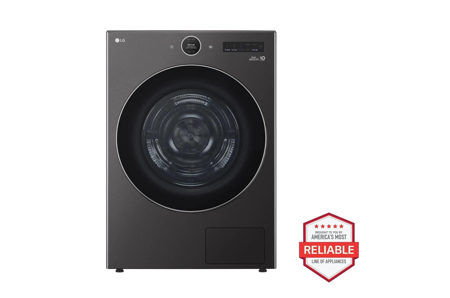 Lg WM6500HBADLHC5502BWD300CBWDP6B 5.0 cu. ft. Front Load Washer and 7.8 cu. ft. Heat Pump Ventless Dryer with pedestal washer and drawer in Black Steel