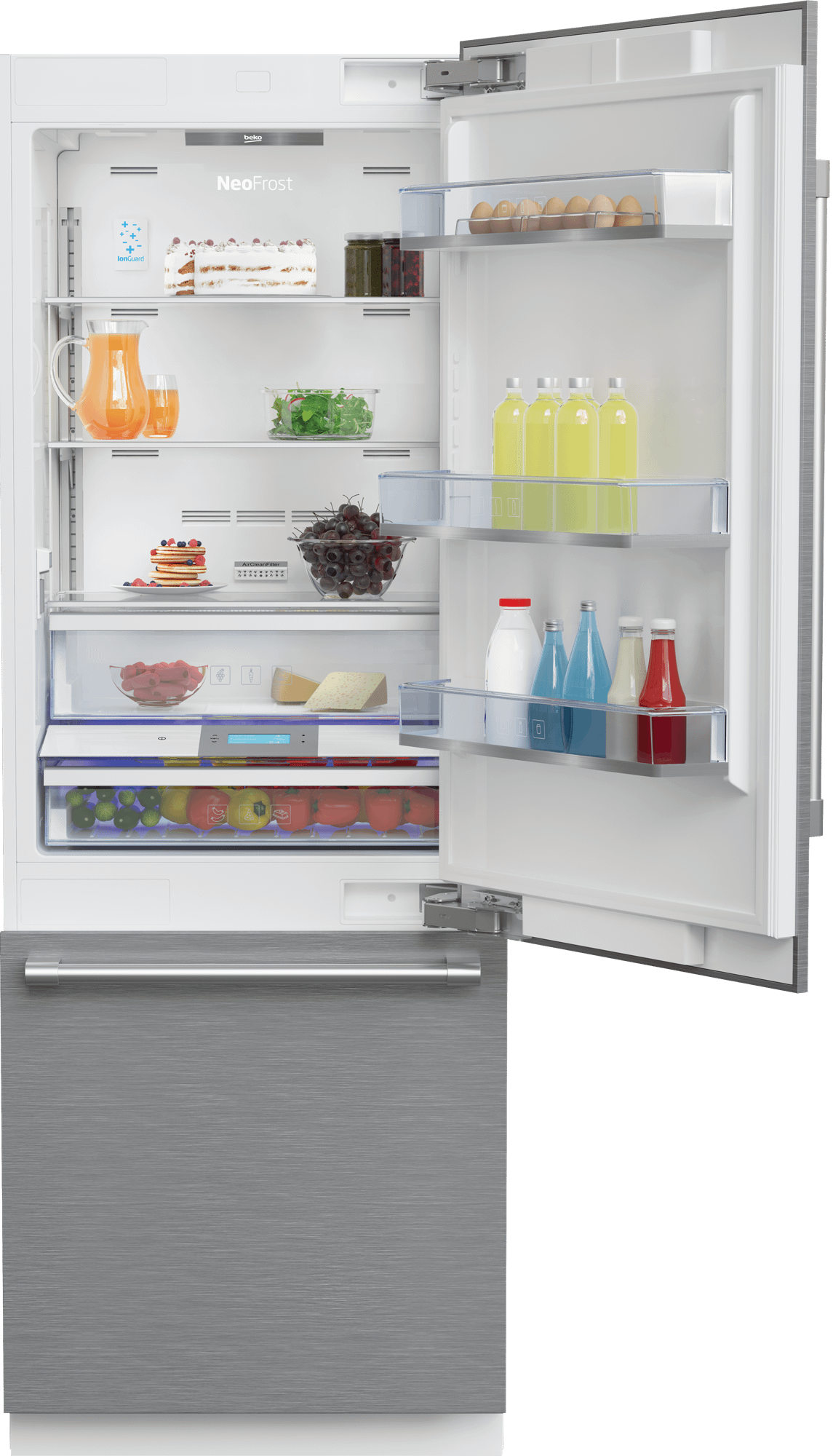 Beko 30" Stainless Steel Freezer Bottom Built-In Refrigerator with Auto Ice Maker, WaterDispenser