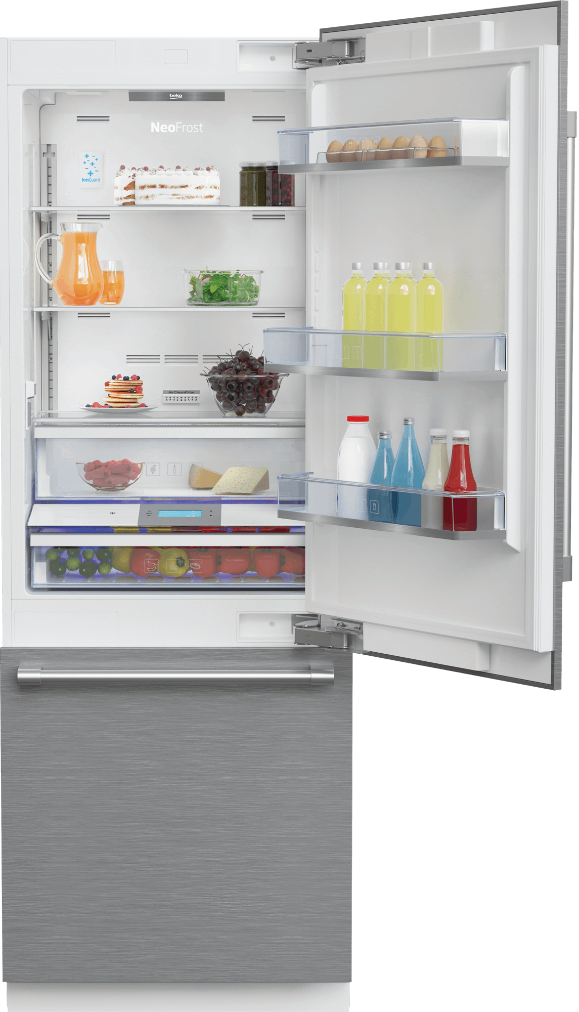 Beko BBBF3019IMWESS 30" Stainless Steel Freezer Bottom Built-In Refrigerator with Auto Ice Maker, WaterDispenser