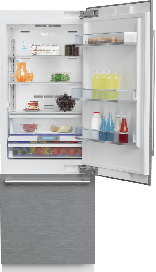 Beko BBBF3019IMWESS 30" Stainless Steel Freezer Bottom Built-In Refrigerator with Auto Ice Maker, WaterDispenser