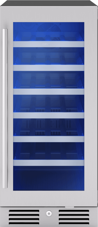 Zephyr PRW15C01CG Presrv Wine Cooler, 15in UC, SS+Gls, Rvs Door, 1Z