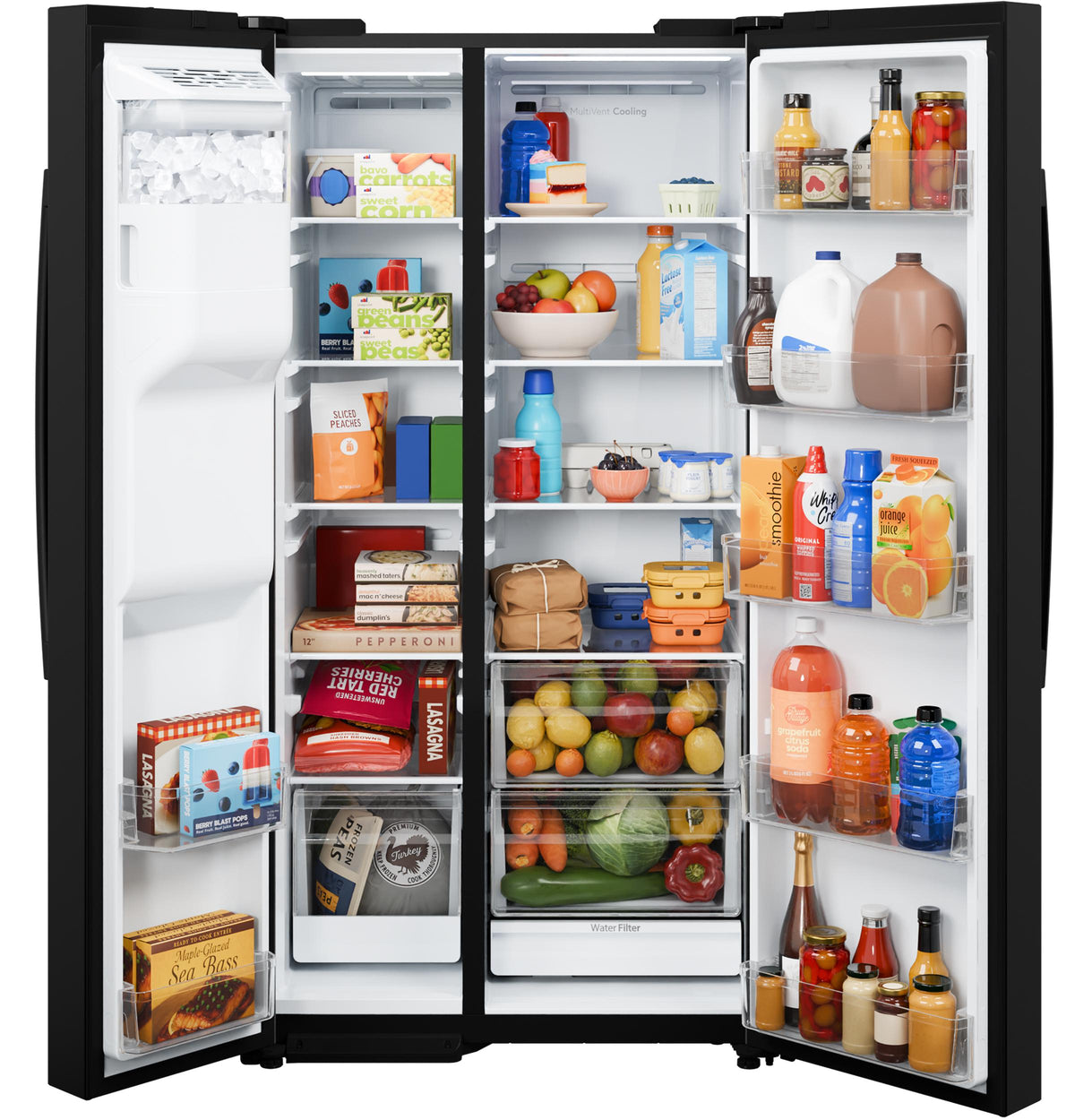 GZS24NGYBB GE® 23.6 Cu. Ft. Counter-Depth Side-By-Side Refrigerator with Extra Tall Dispenser and In-Door Icemaker