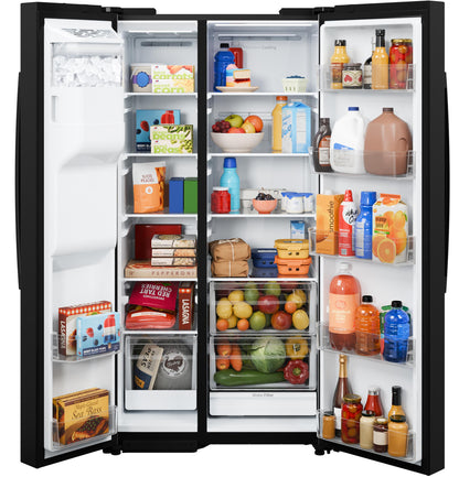 GZS24NGYBB GE® 23.6 Cu. Ft. Counter-Depth Side-By-Side Refrigerator with Extra Tall Dispenser and In-Door Icemaker