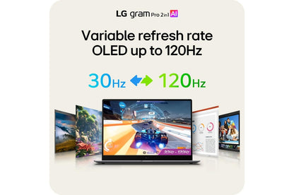 16T95TPKAD89U1 LG gram Pro 2-in-1 16 Inch, Windows 11 Home, Lightweight Dual AI Laptop, Intel® Core™ Ultra 7, 32GB RAM, 2TB SSD, Black