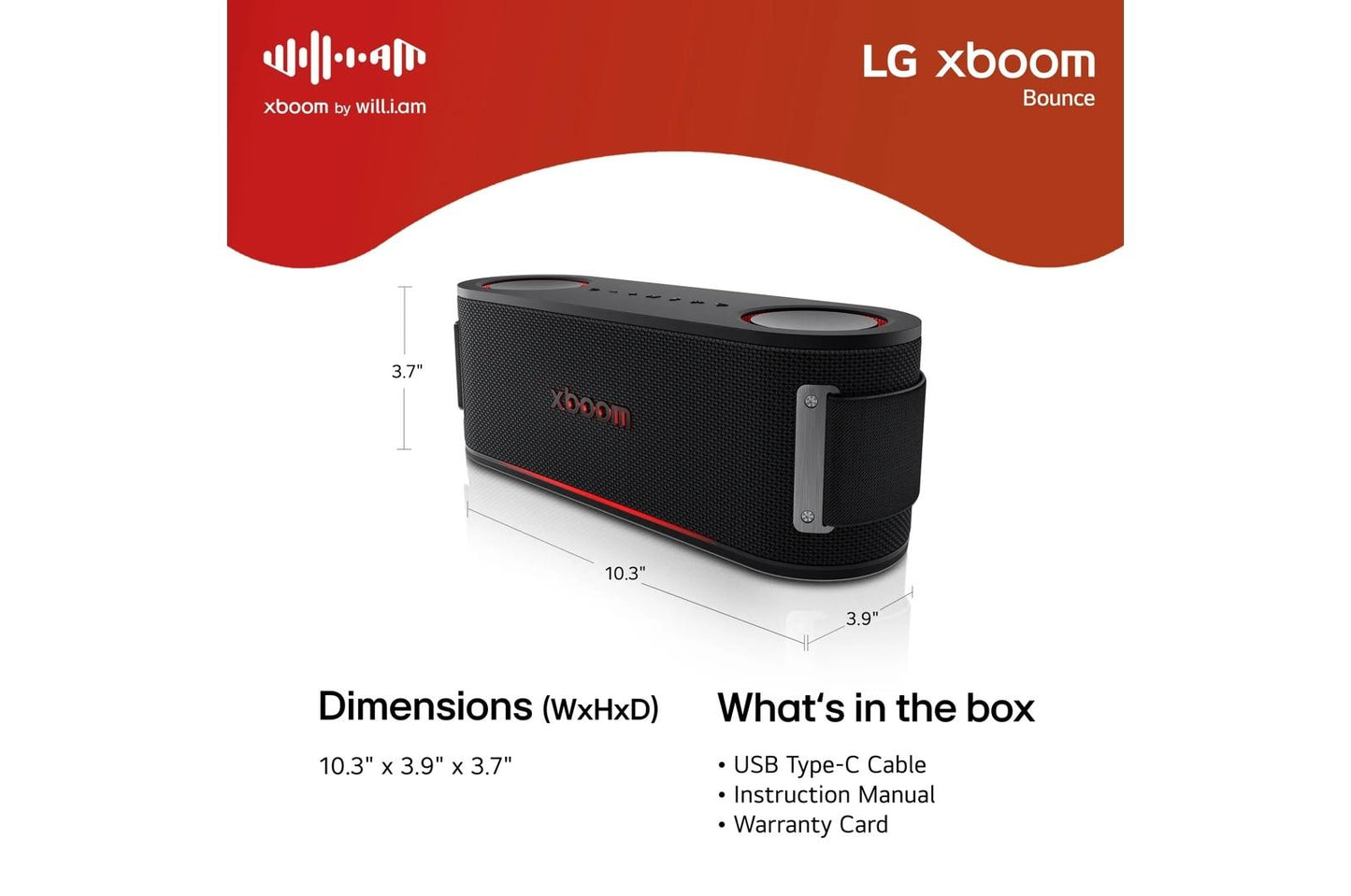 BOUNCEAUSALBK LG xboom Bounce  Bluetooth Speaker  xboom Signature Sound by will.i.am with Dual Passive Radiators
