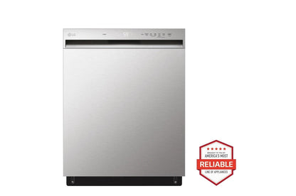 Lg LFDS22520SLREL6321SLDFN3432T 22 cu. ft. Standard-Depth Exterior Water Dispenser French Door Refrigerator with Freestanding Electric Range and Front Control Dishwasher Kitchen Package in Stainless Steel