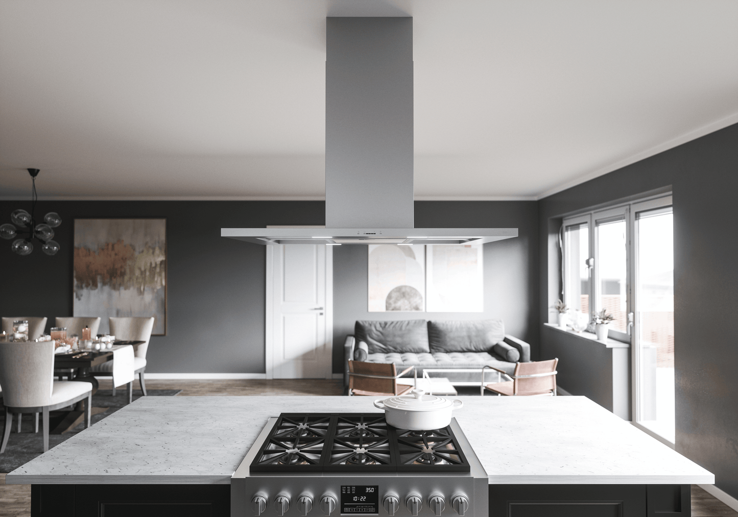 Zephyr ZMDE42BS Modena, Island, 42in, SS+Glass, LED, ACT