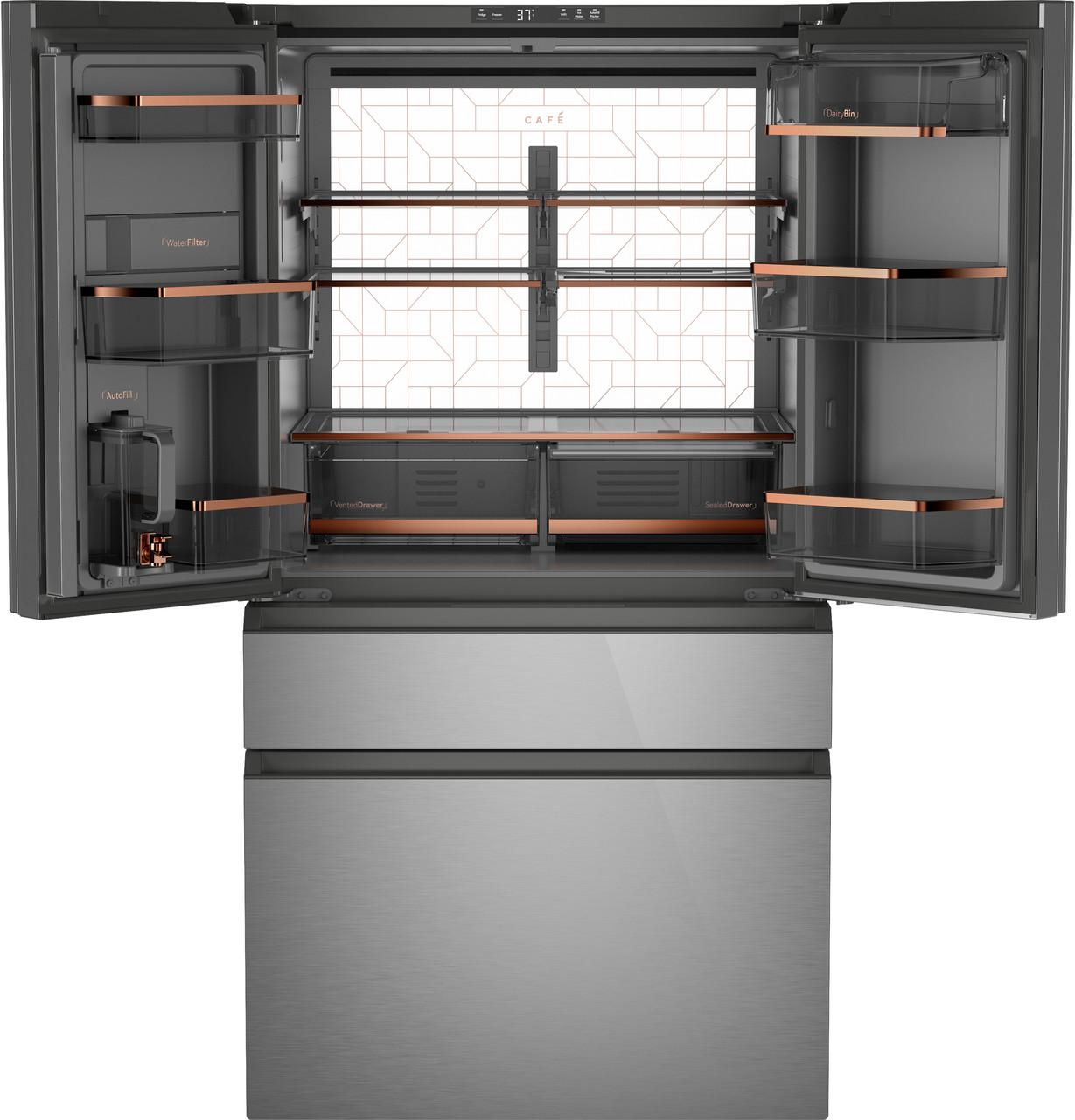 Cafe CGE29DM5TS5 CAF(EBACK)™ ENERGY STAR® 28.7 Cu. Ft. Smart 4-Door French-Door Refrigerator in Platinum Glass With Dual-Dispense AutoFill Pitcher