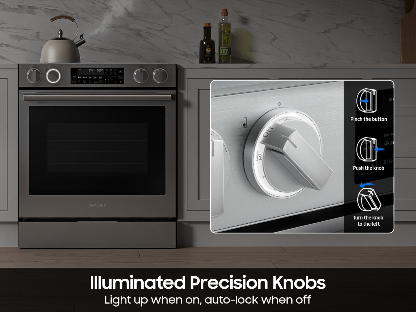 Samsung NSE90H63SR Bespoke Smart Slide-in Electric Range Pro Style Elite Design  Illuminated Knobs  Air Fry Max