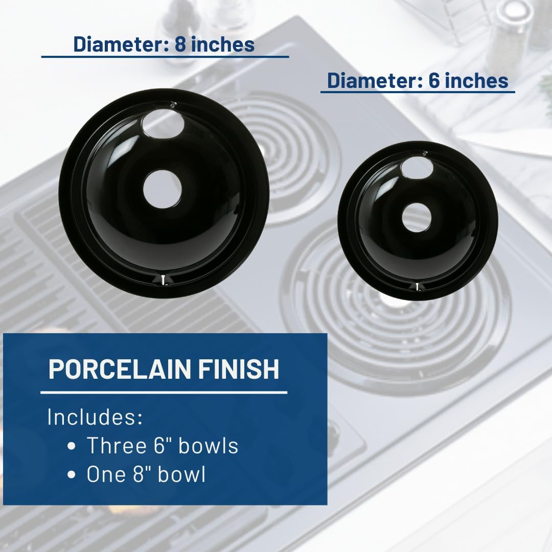 Ge Appliances GE3618PA Range 4-Piece Porcelain Drip Pan Set - 4-Pack Includes 3 6" and 1 8" Pans