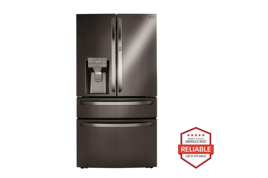 Lg LRMDS3006DLSEL6335ZELDNTM545D 30 cu. ft. Smart Refrigerator with Exterior Water Dispenser and Craft Ice™ with Slide-in Electric Range and FlushFit™ Top Control Dishwasher Kitchen Package in Black Stainless Steel