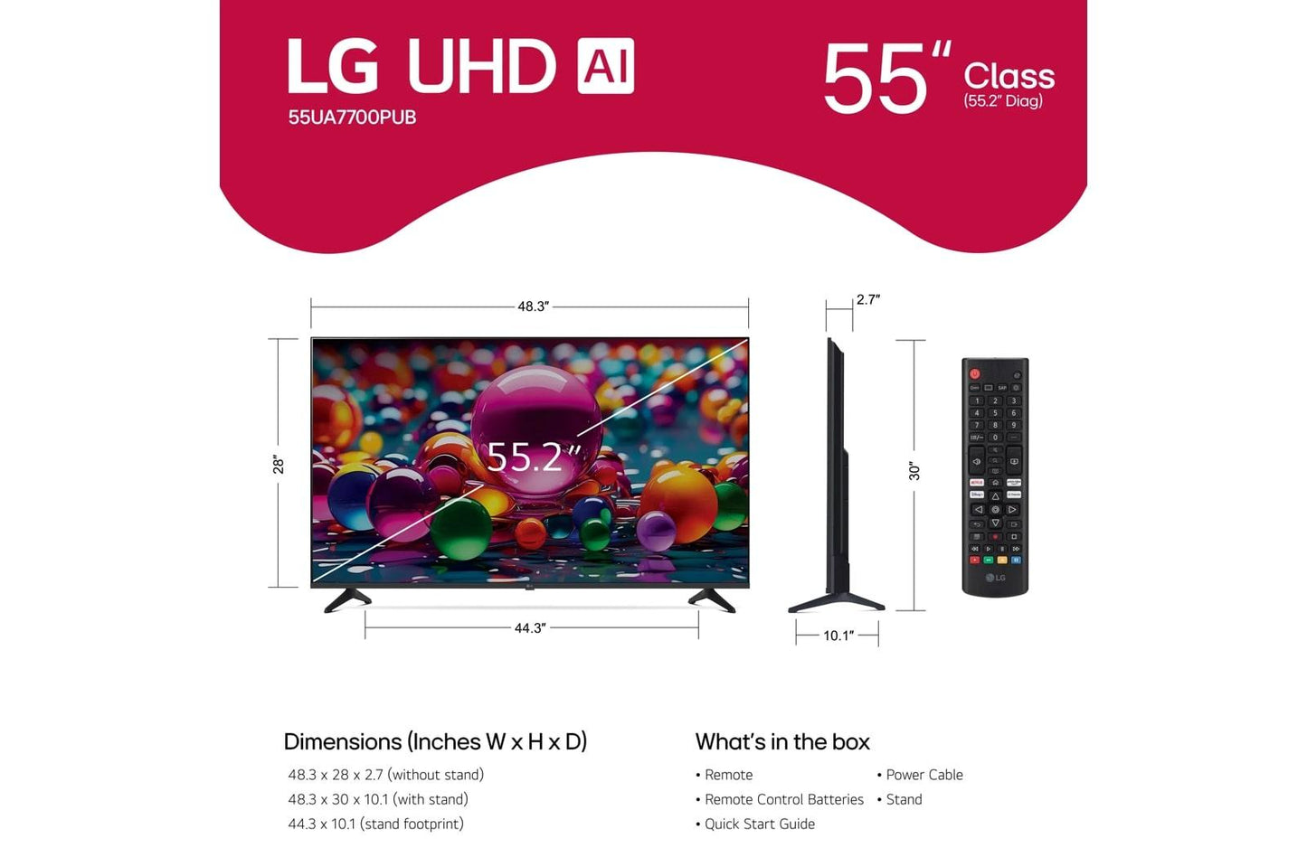 Lg 55UA7700PUB 55 Inch Class LG UHD AI UA77 4K Smart TV 2025