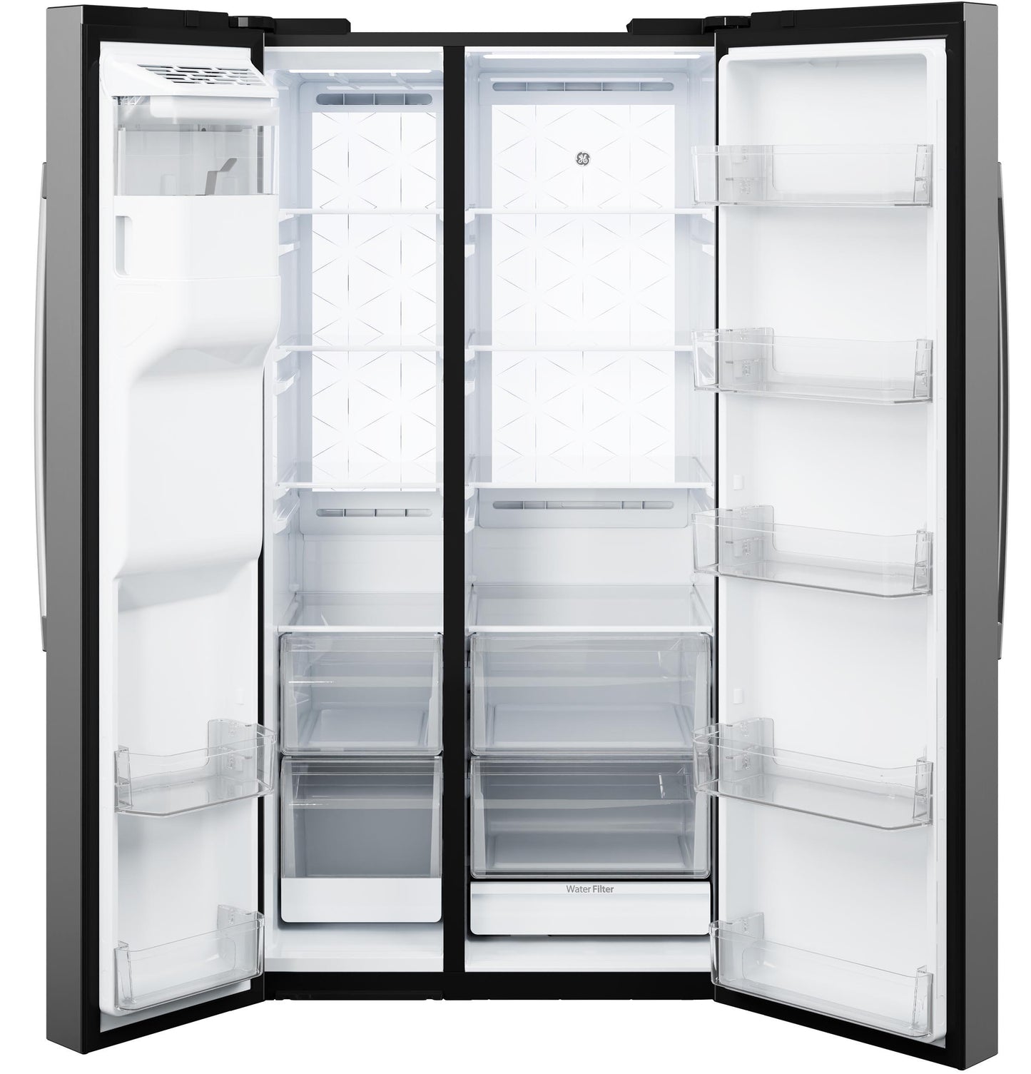 GZS24PYYFS GE® 23.5 Cu. Ft. Counter-Depth Side-By-Side Refrigerator with LED Light Walls and Extra Tall Dispenser